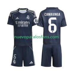 Camiseta de Fútbol Real Madrid Camavinga 6 Niño Exterior 2025-2026 Manga Corta