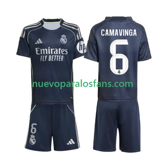 Camiseta de Fútbol Real Madrid Camavinga 6 Niño Exterior 2025-2026 Manga Corta