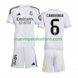 Camiseta de Fútbol Real Madrid Camavinga 6 Niño Casa 2025-2026 Manga Corta