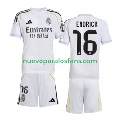 Camiseta de Fútbol Real Madrid Endrick 16 Niño Casa 2025-2026 Manga Corta