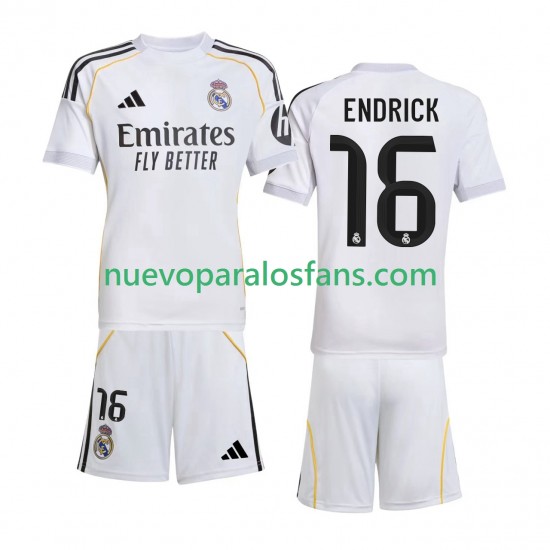 Camiseta de Fútbol Real Madrid Endrick 16 Niño Casa 2025-2026 Manga Corta