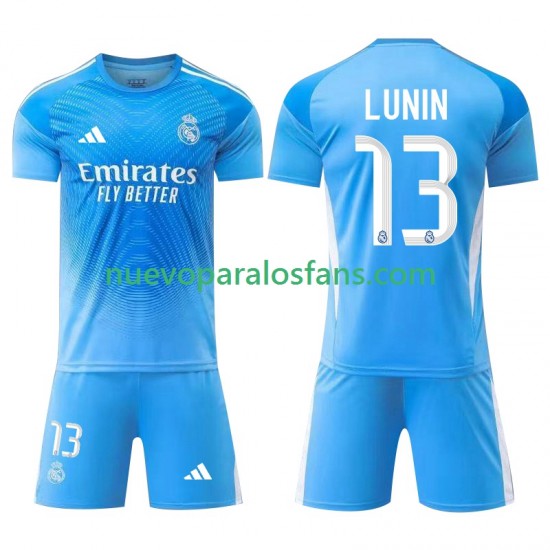 Camiseta de Fútbol Real Madrid Andriy Lunin 13 Portero Niño Casa 2025-2026 Manga Corta
