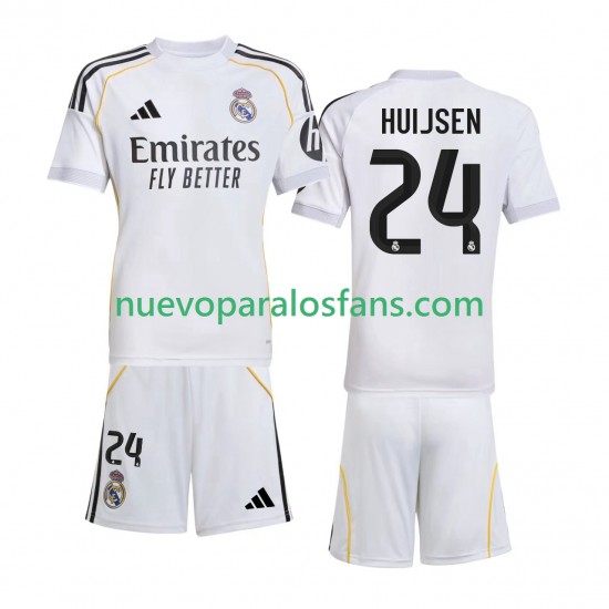 Camiseta de Fútbol Real Madrid Huijsen 24 Niño Casa 2025-2026 Manga Corta