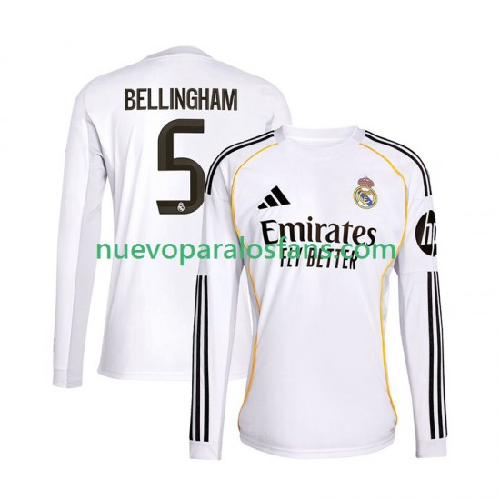 Camiseta de Fútbol Real Madrid Jude Bellingham 5 Hombre Casa 2025-2026 Manga Larga