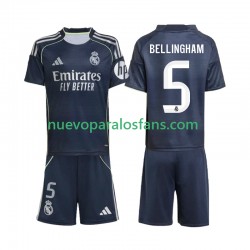 Camiseta de Fútbol Real Madrid Jude Bellingham 5 Niño Exterior 2025-2026 Manga Corta