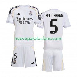 Camiseta de Fútbol Real Madrid Jude Bellingham 5 Niño Casa 2025-2026 Manga Corta