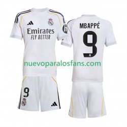 Camiseta de Fútbol Real Madrid Mbappé Kylian 9 Niño Casa 2025-2026 Manga Corta