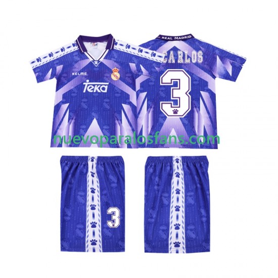 Camiseta de Fútbol Real Madrid R CARLOS 3 1996-1997 Retro Niño Exterior Manga Corta