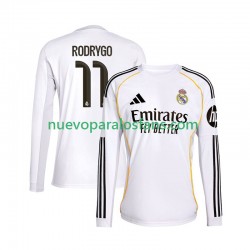 Camiseta de Fútbol Real Madrid Rodrygo 11 Hombre Casa 2025-2026 Manga Larga
