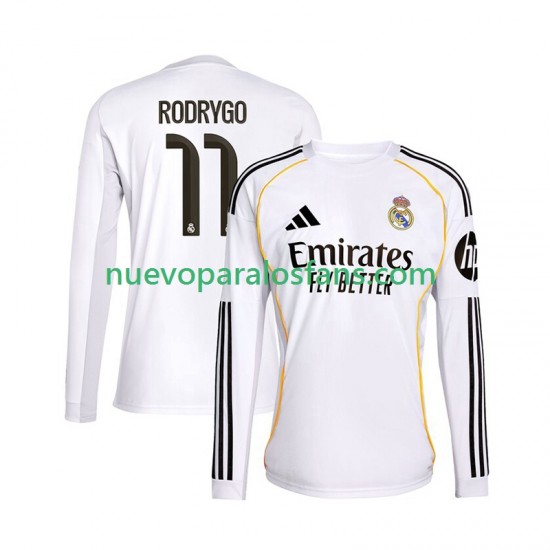Camiseta de Fútbol Real Madrid Rodrygo 11 Hombre Casa 2025-2026 Manga Larga