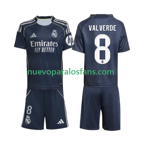Camiseta de Fútbol Real Madrid Valverde 8 Niño Exterior 2025-2026 Manga Corta