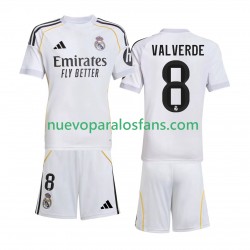 Camiseta de Fútbol Real Madrid Valverde 8 Niño Casa 2025-2026 Manga Corta