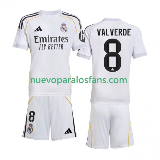 Camiseta de Fútbol Real Madrid Valverde 8 Niño Casa 2025-2026 Manga Corta