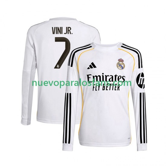 Camiseta de Fútbol Real Madrid Vinicius Junior 7 Hombre Casa 2025-2026 Manga Larga