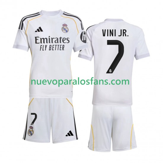 Camiseta de Fútbol Real Madrid Vinicius Junior 7 Niño Casa 2025-2026 Manga Corta