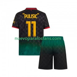 Camiseta de Fútbol AC Milan Christian Pulisic 11 Niño Cuarto 2024-2025 Manga Corta