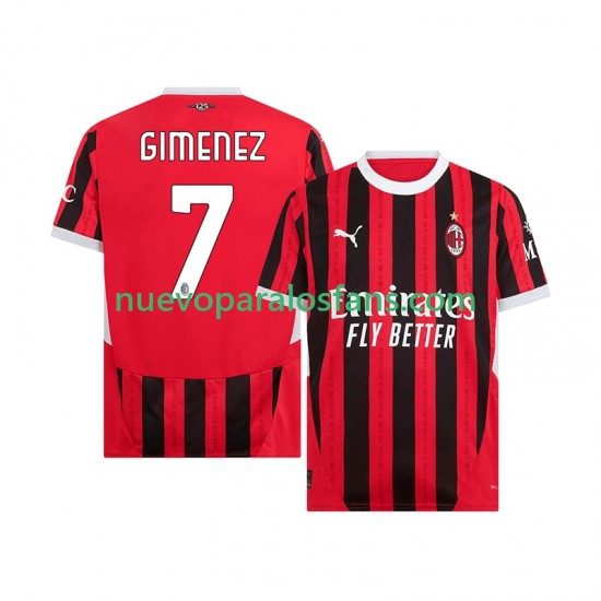 Camiseta de Fútbol AC Milan Santiago Gimenez 7 Hombre Casa 2024-2025 Manga Corta