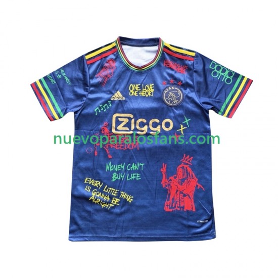 Camiseta de Fútbol AFC Ajax Bob Marley Special Blue Hombre Casa 2025 Manga Corta