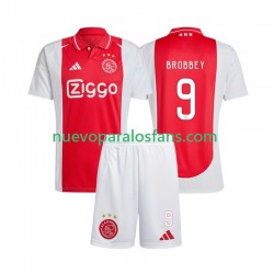 Camiseta de Fútbol AFC Ajax Brian Brobbey 9 Niño Casa 2024-2025 Manga Corta
