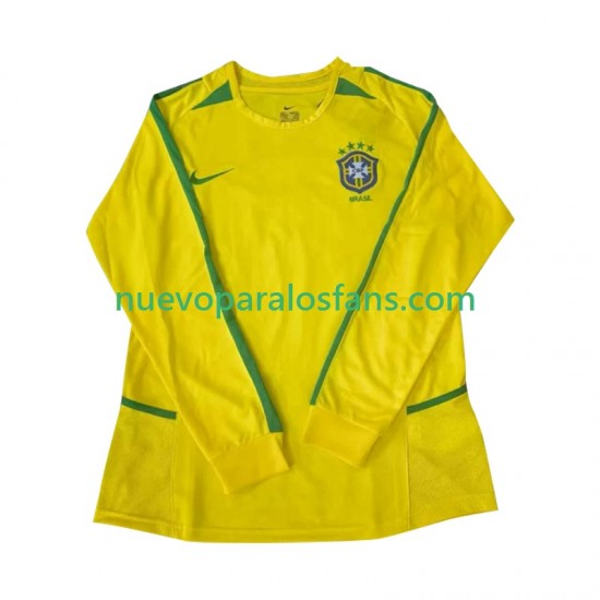 Camiseta de Fútbol Brasil Retro Hombre Casa 2002 Manga Larga