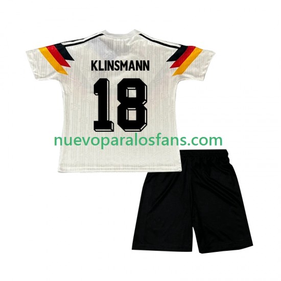 Camiseta de Fútbol Alemania Klinsmann 18 1990 Retro Niño Casa Manga Corta