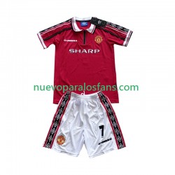 Camiseta de Fútbol Manchester United Beckham 7 Retro Niño Casa 1998 1999 Manga Corta