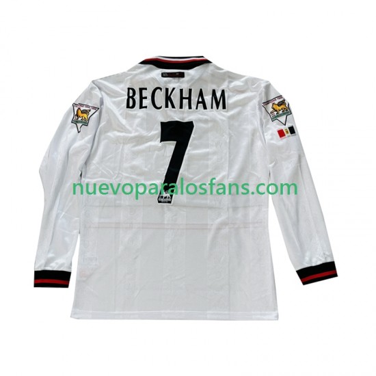 Camiseta de Fútbol Manchester United Beckham 7 Retro Hombre Exterior 1998 1999 Manga Larga