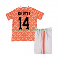 Camiseta de Fútbol Países Bajos Cruyff 14 1988 Retro Niño Casa Manga Corta