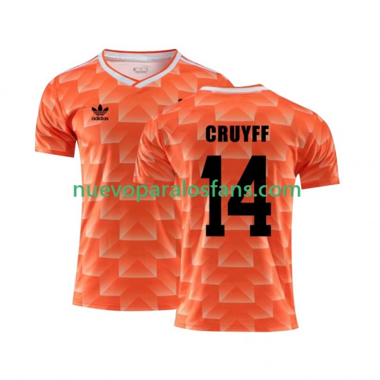 Camiseta de Fútbol Países Bajos Cruyff 14 1988 Retro Hombre Casa Manga Corta