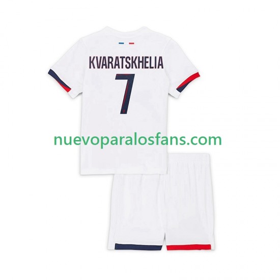 Camiseta de Fútbol Paris Saint-Germain Khvicha Kvaratskhelia 7 Niño Exterior 2024-2025 Manga Corta