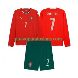 Camiseta de Fútbol Portugal Crstiano Roanldo 7 Niño Casa 2025 Manga Larga