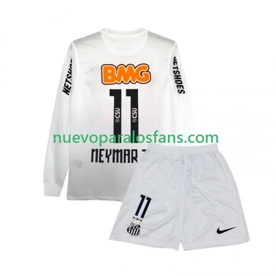 Camiseta de Fútbol Santos FC Neymar JR 11 2012 Retro Niño Casa 2011 Manga Larga