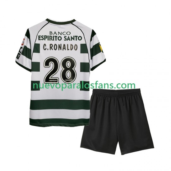Camiseta de Fútbol Sporting CP Cristiano Ronaldo 28 2001 2003 Retro Niño Casa Manga Corta