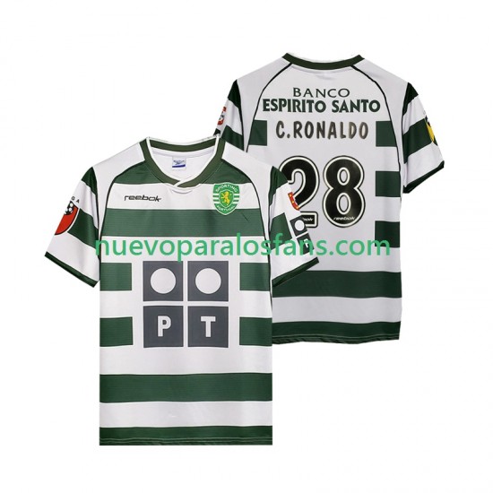 Camiseta de Fútbol Sporting CP Cristiano Ronaldo 28 2001 2003 Retro Hombre Casa Manga Corta