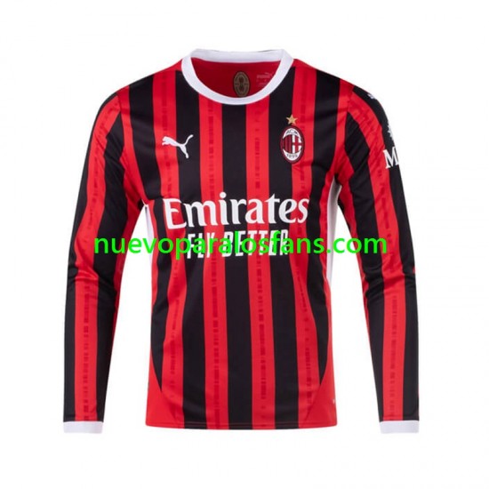 Camiseta de Fútbol AC Milan Hombre Casa 2024-2025 Manga Larga