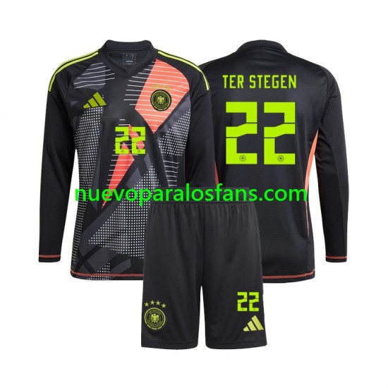 Camiseta de Fútbol Alemania Ter Stegen 22 Portero Niño Casa Euro 2024 Manga Larga