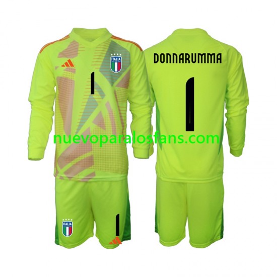 Camiseta de Fútbol Italia Donnarumma 1 Portero Niño Casa Euro 2024 Manga Larga