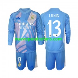 Camiseta de Fútbol Real Madrid Andriy Lunin 13 Portero Niño Casa 2024-2025 Manga Larga