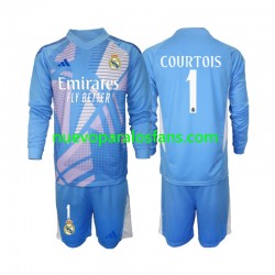 Camiseta de Fútbol Real Madrid Thibaut Courtois 1 Portero Niño Casa 2024-2025 Manga Larga
