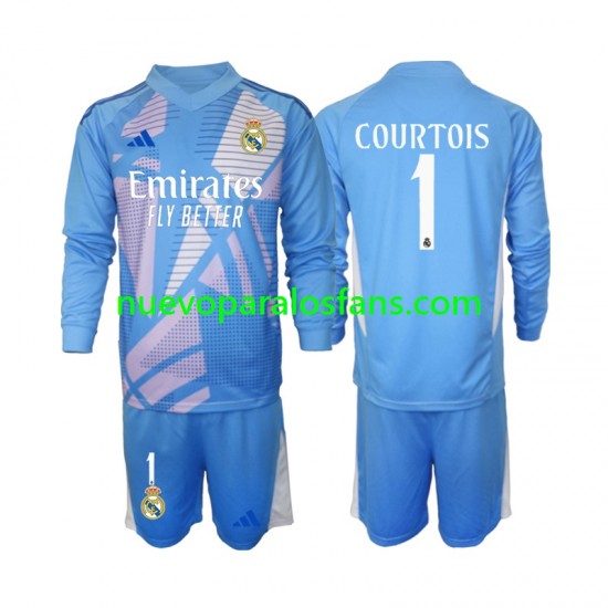 Camiseta de Fútbol Real Madrid Thibaut Courtois 1 Portero Niño Casa 2024-2025 Manga Larga