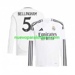 Camiseta de Fútbol Real Madrid Jude Bellingham 5 Hombre Casa 2024-2025 Manga Larga