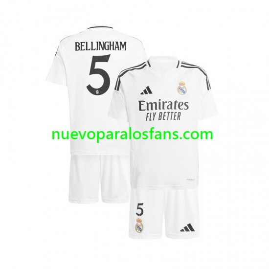 Camiseta de Fútbol Real Madrid Jude Bellingham 5 Niño Casa 2024-2025 Manga Corta