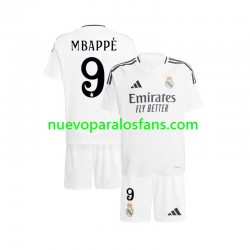 Camiseta de Fútbol Real Madrid Mbappé Kylian 9 Niño Casa 2024-2025 Manga Corta