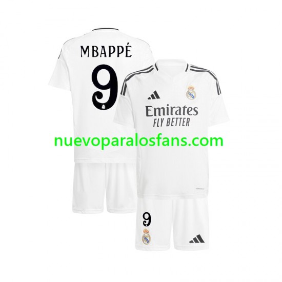 Camiseta de Fútbol Real Madrid Mbappé Kylian 9 Niño Casa 2024-2025 Manga Corta