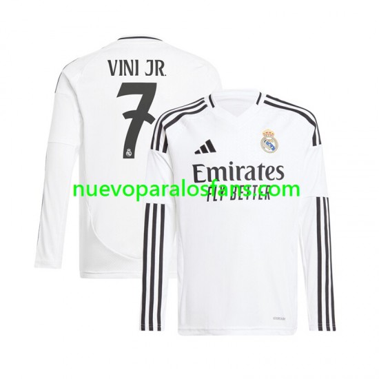 Camiseta de Fútbol Real Madrid Vinicius Junior 7 Hombre Casa 2024-2025 Manga Larga