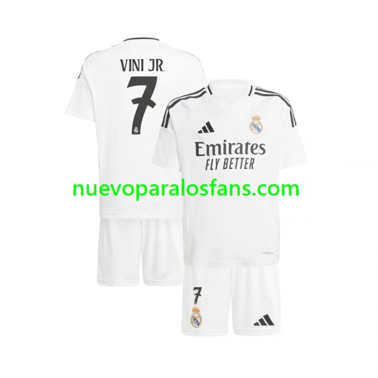 Camiseta de Fútbol Real Madrid Vinicius Junior 7 Niño Casa 2024-2025 Manga Corta