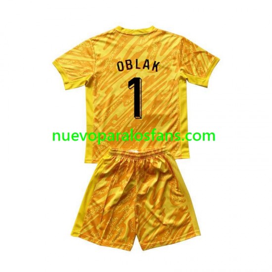 Camiseta de Fútbol Eslovenia Jan Oblak 1 Portero Niño Casa Euro 2024 Manga Corta