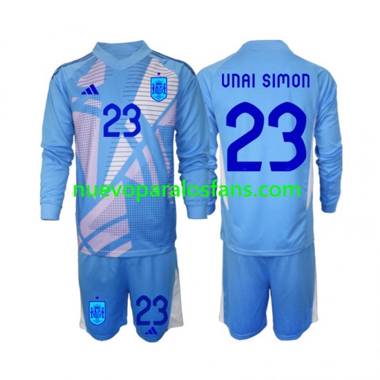 Camiseta de Fútbol España Unai Simon 23 Portero Niño Casa Euro 2024 Manga Larga
