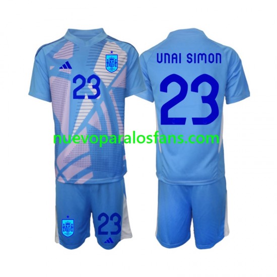 Camiseta de Fútbol España Unai Simon 23 Portero Niño Casa Euro 2024 Manga Corta