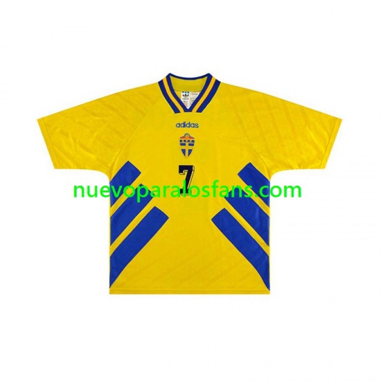 Camiseta de Fútbol Suecia Henrik Larsson 7 Retro Hombre Casa 1994 Manga Corta